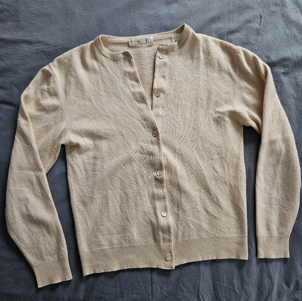 TSE Beige Crewneck Button-Front Cashmere Cardigan - Picture 3 of 8